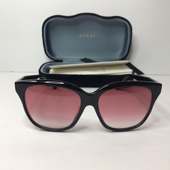 💯 - New- Gucci Sunglasses Women's GG0800SA 002 Black/Red Gradient Lenses 56mm - Picture 8 of 15